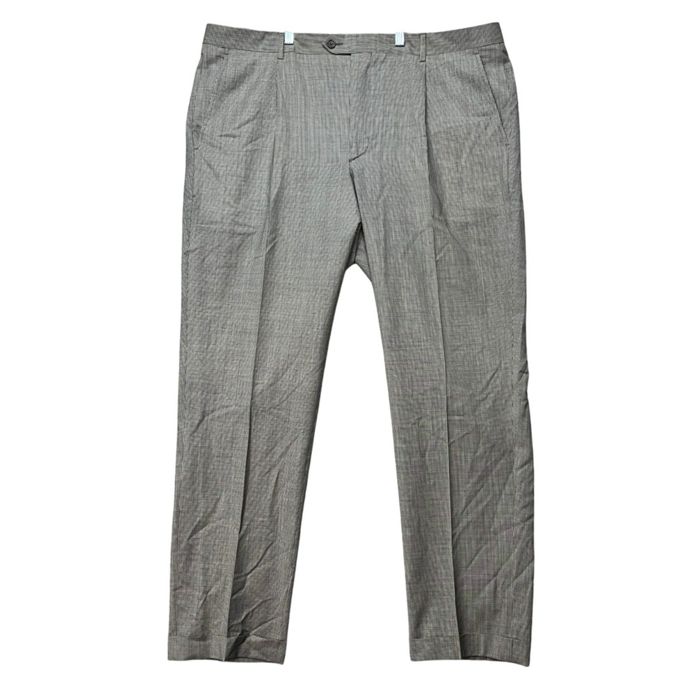 Santorelli Valencia Dress Pants Mens 42x32 Brown Micro Houndstooth Italy Wool